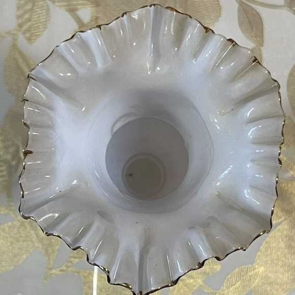 Vintage Czech Bohemian Enamel White Gold Glass Floral Raffle Vase 6” - Picture 3 of 7